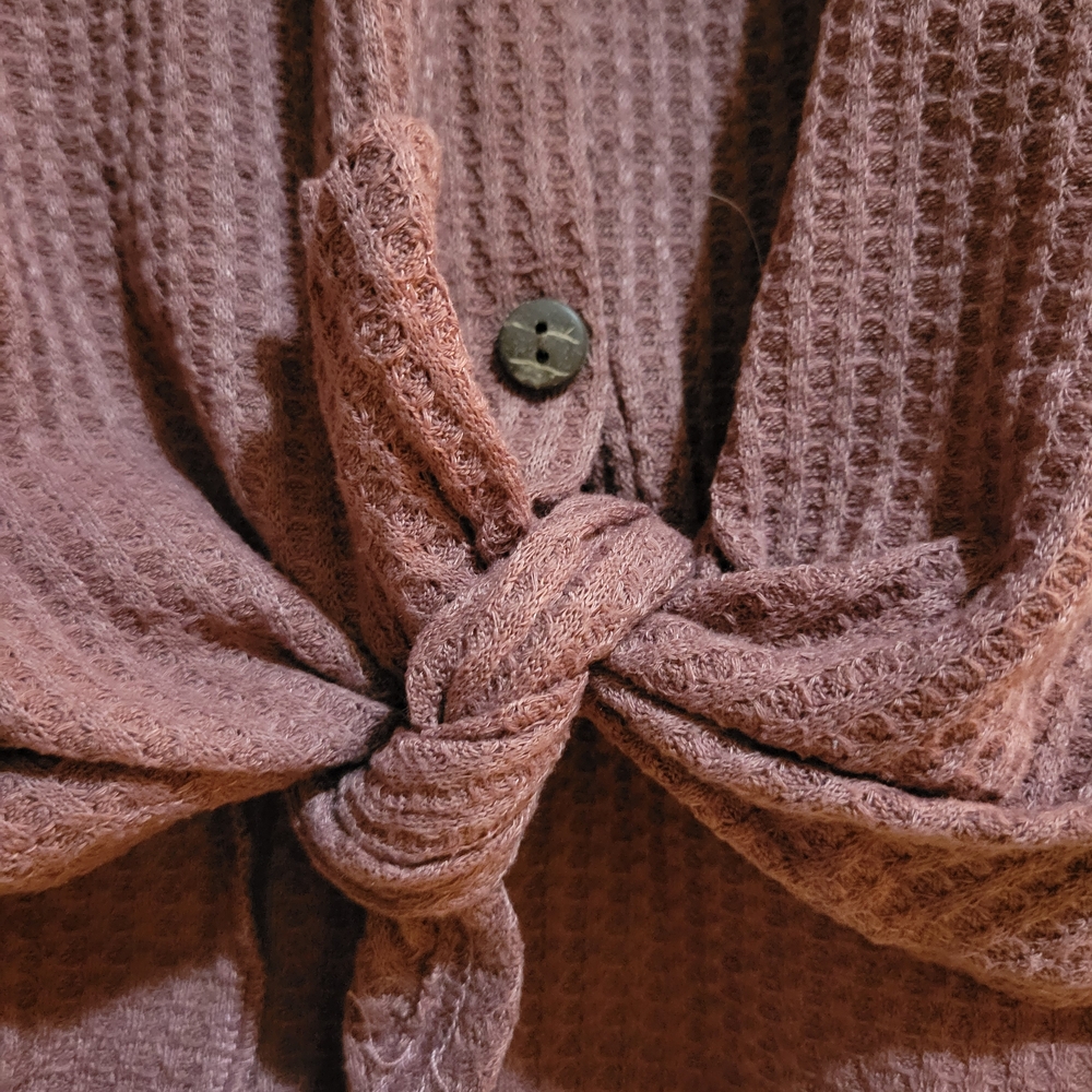 Women's Button-Up Waffle Knit Top - Pink - Picture 3 of 4